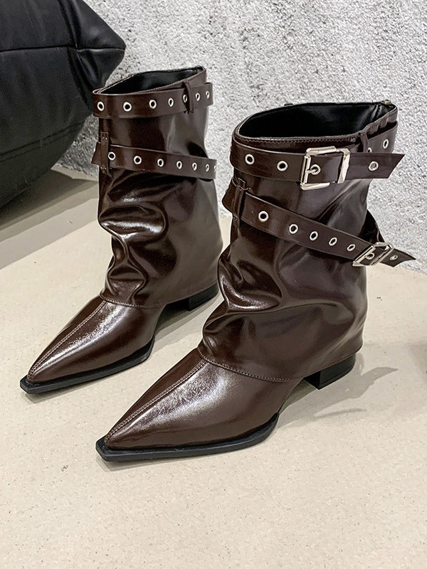 Martin-Botas retro de tacón grueso y punta puntiaguda