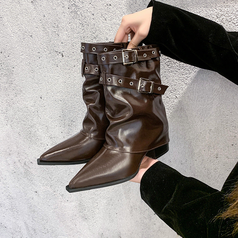 Martin-Botas retro de tacón grueso y punta puntiaguda