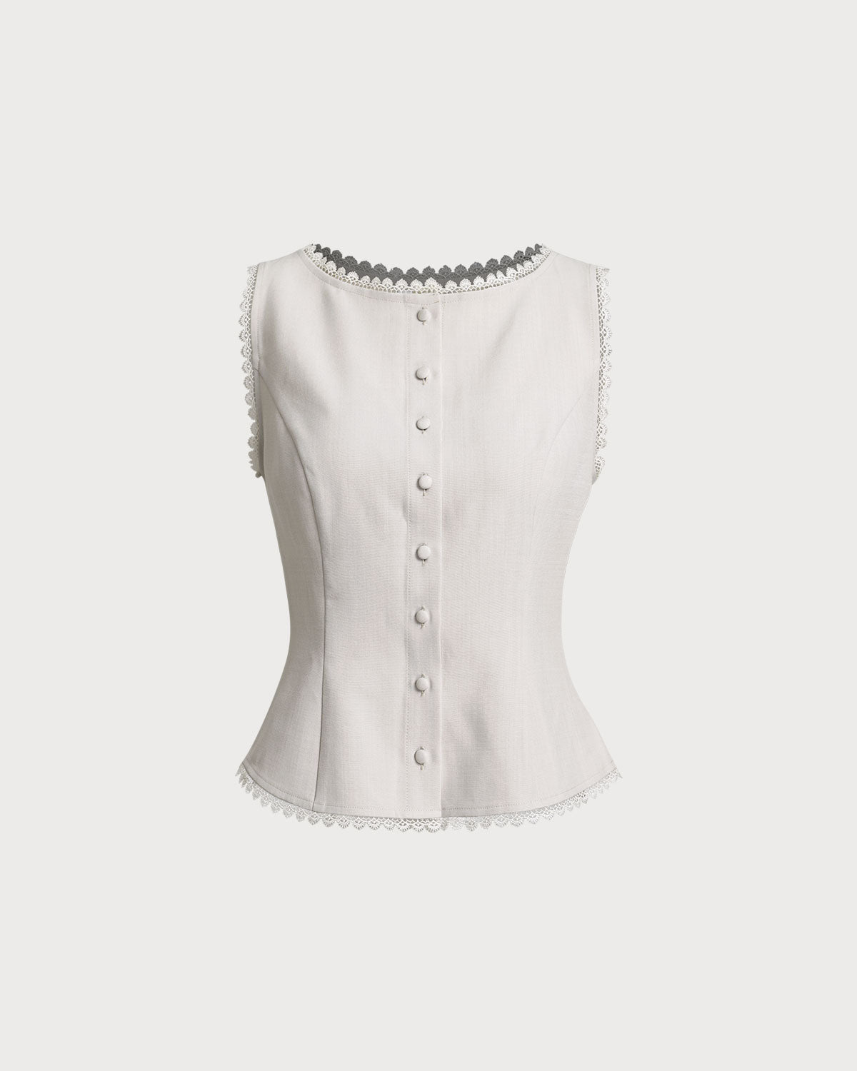 Blanca-Chaleco de color albaricoque con cuello en forma de barco y botones