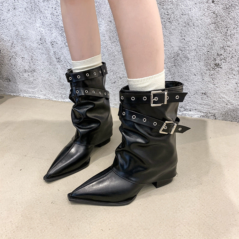 Martin-Botas retro de tacón grueso y punta puntiaguda
