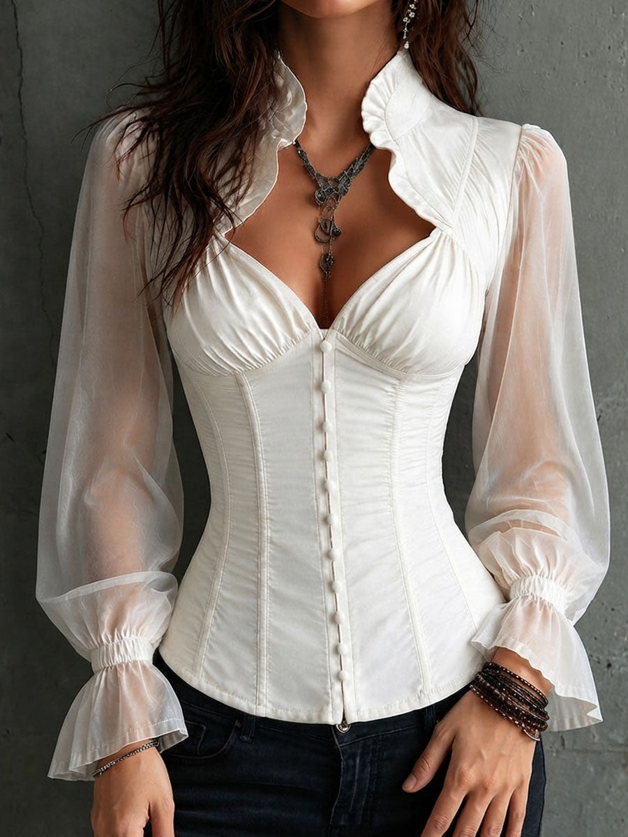 Sofia-Blusa romántica con corsé y volantes