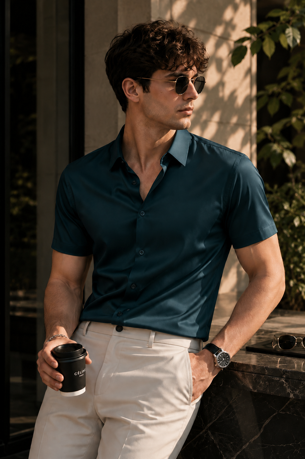 Federico-Camisa premium de manga corta de hombre