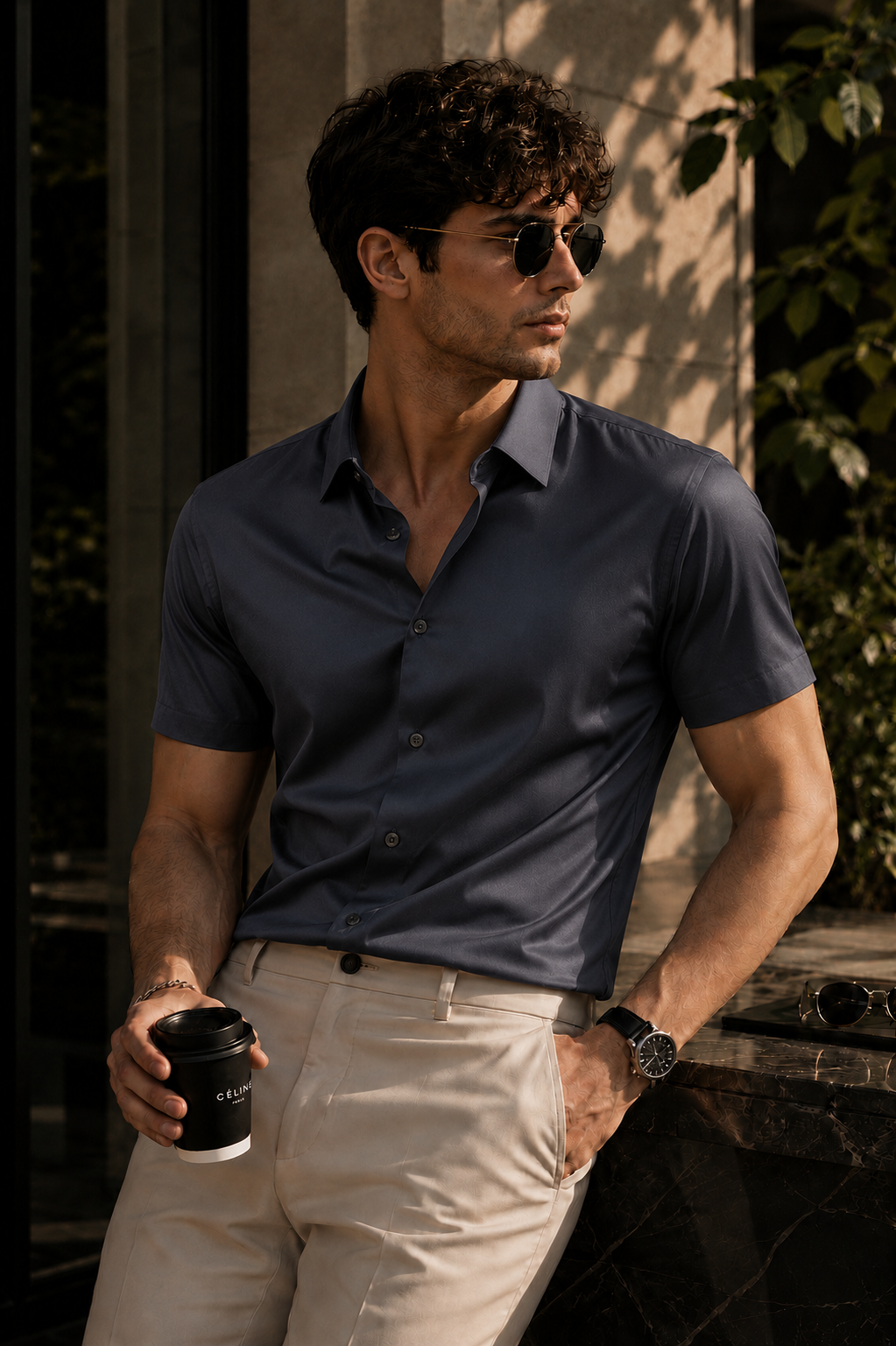 Federico-Camisa premium de manga corta de hombre