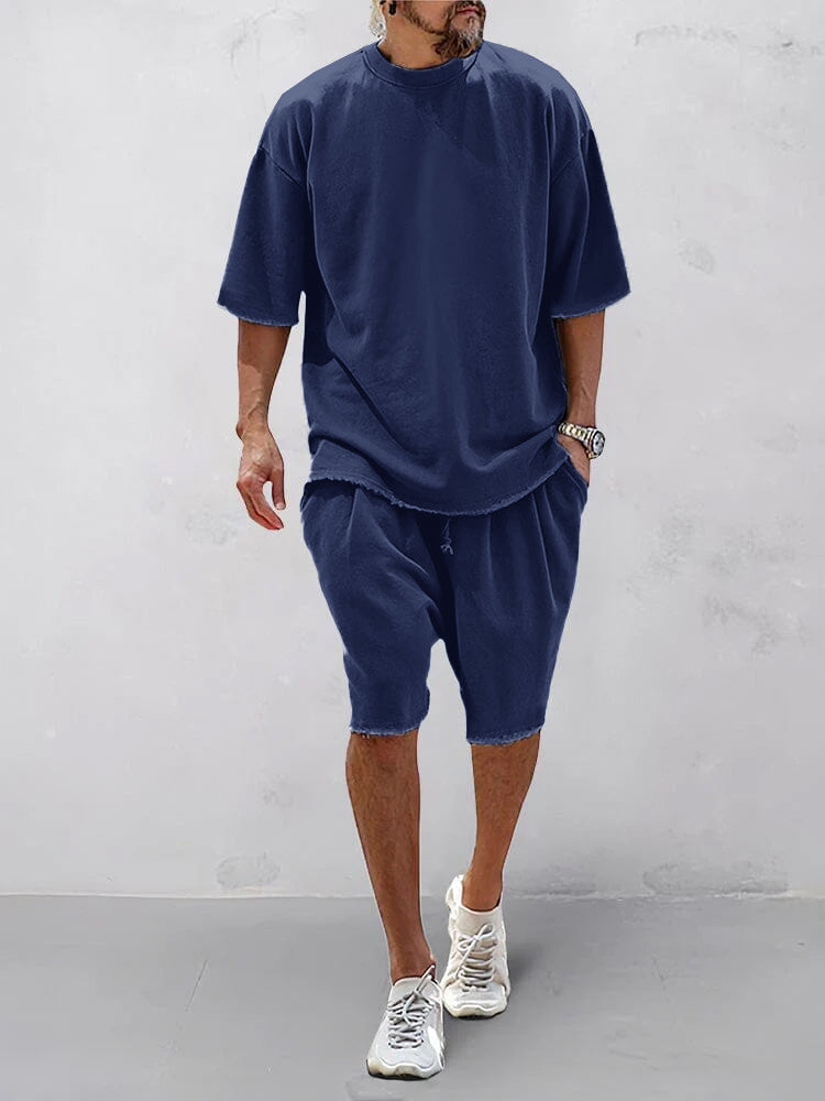 Claudio-Conjuntos deportivos de colores lisos, de corte holgado y estilo informal