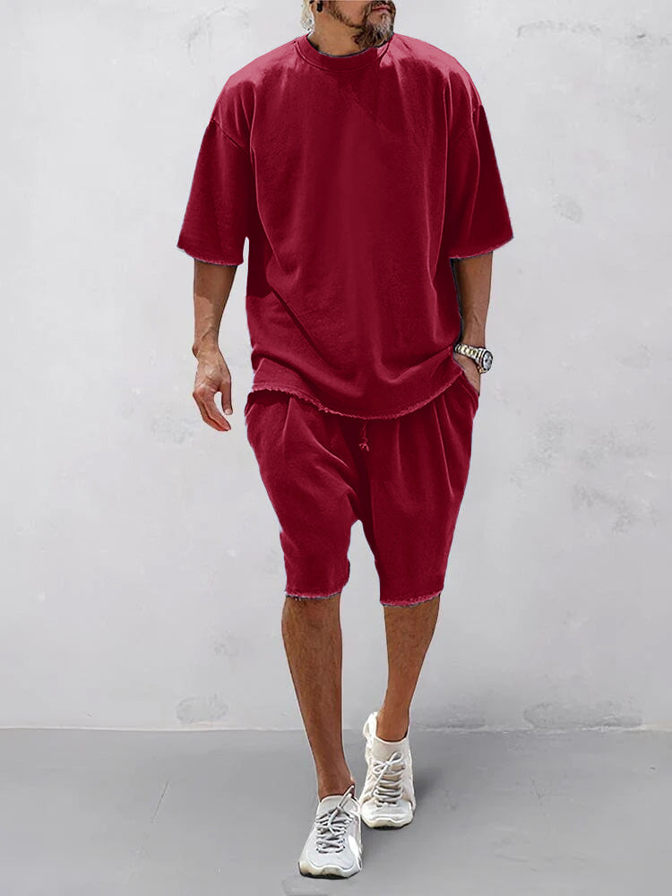 Claudio-Conjuntos deportivos de colores lisos, de corte holgado y estilo informal