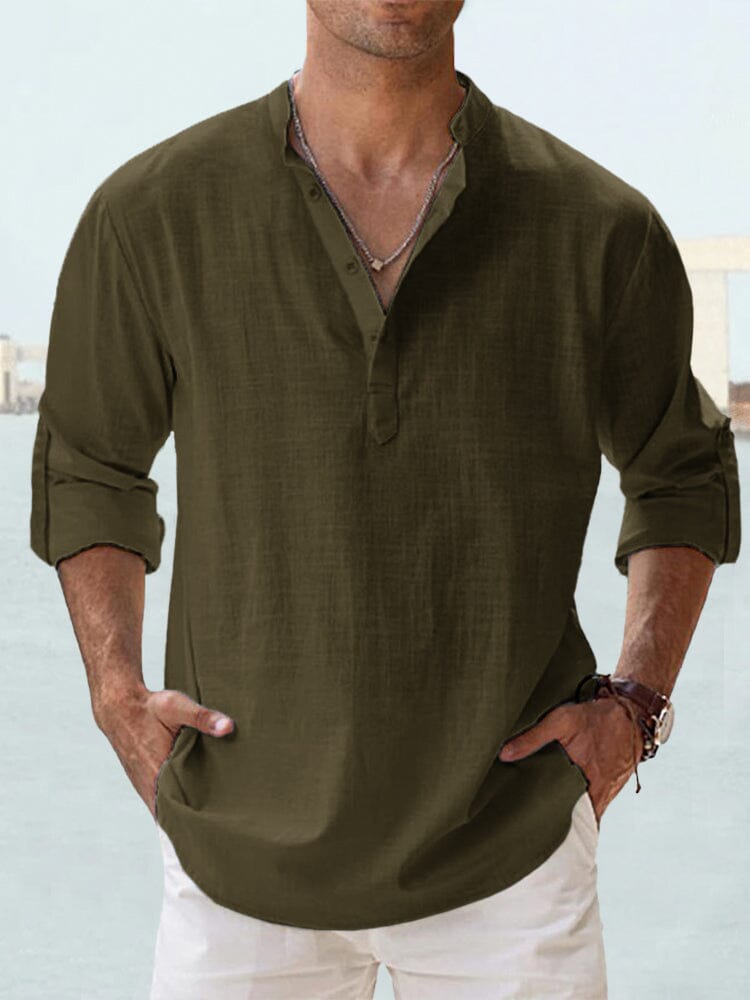 Antonio-Camisa informal de manga larga de algodón y lino