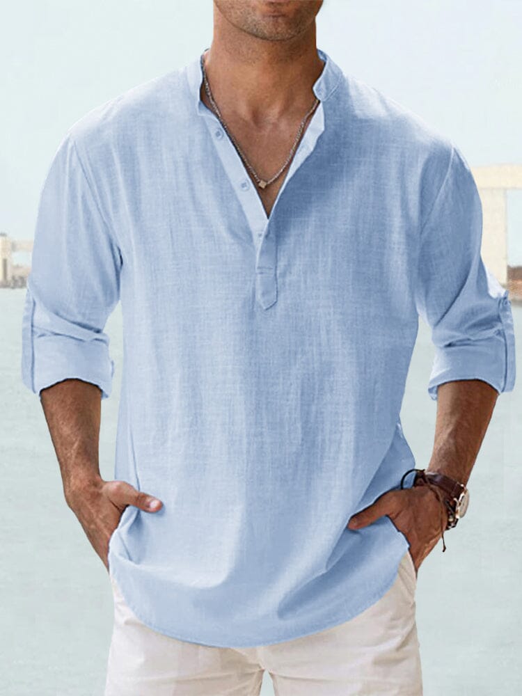 Antonio-Camisa informal de manga larga de algodón y lino