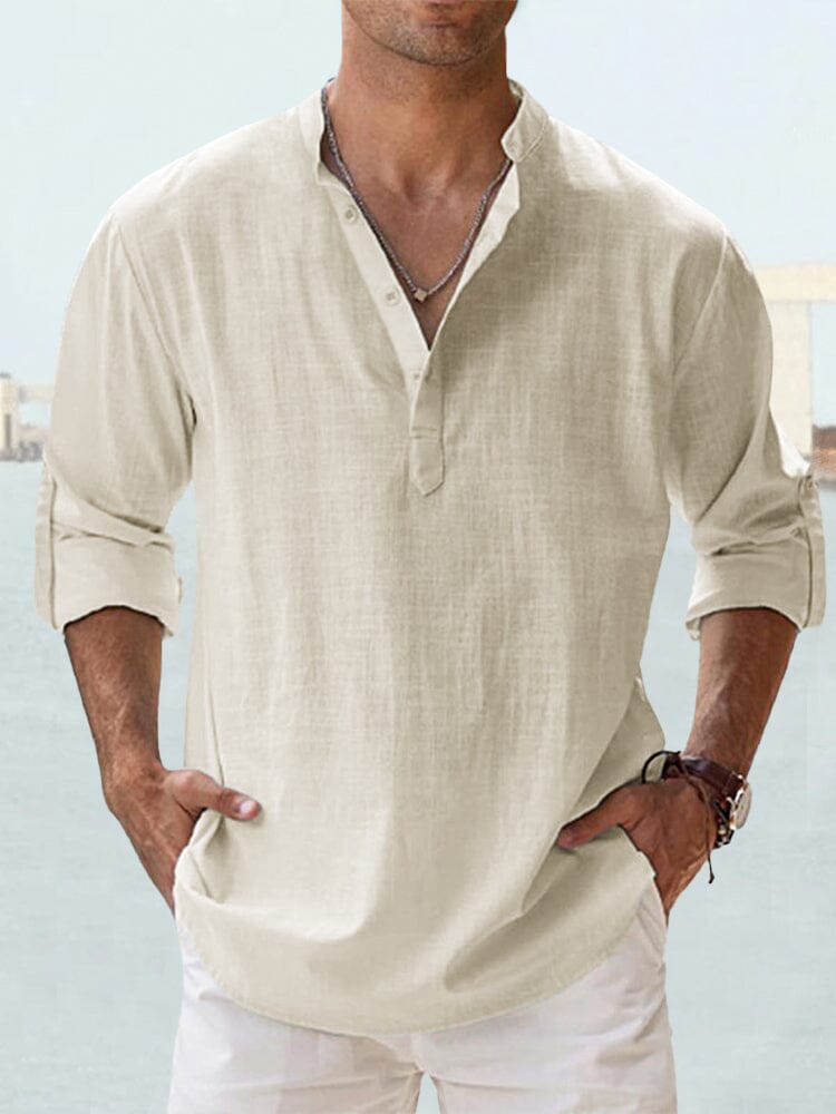 Antonio-Camisa informal de manga larga de algodón y lino