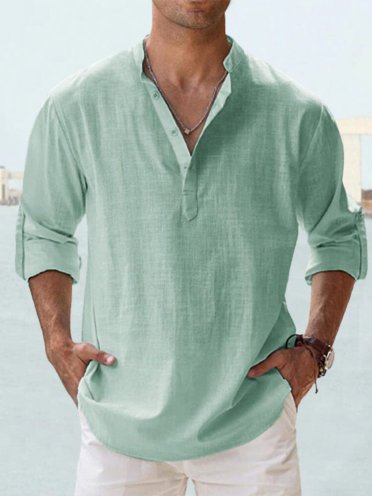 Antonio-Camisa informal de manga larga de algodón y lino