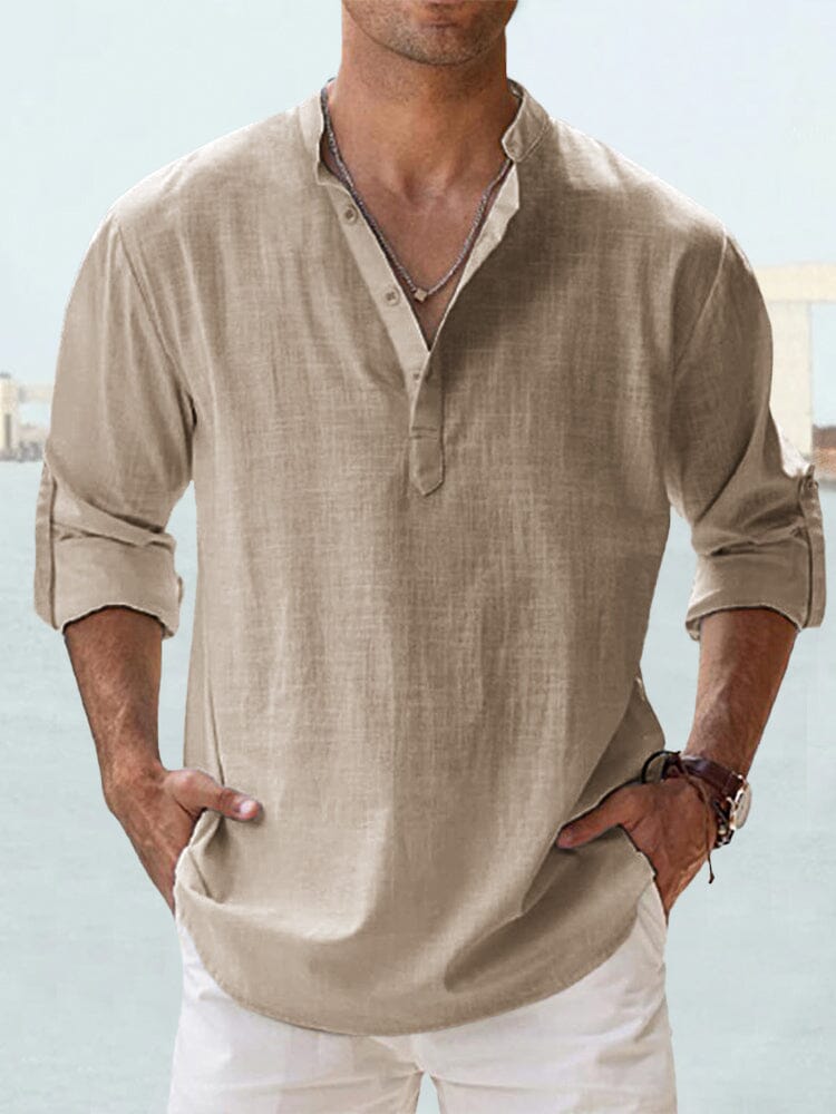 Antonio-Camisa informal de manga larga de algodón y lino