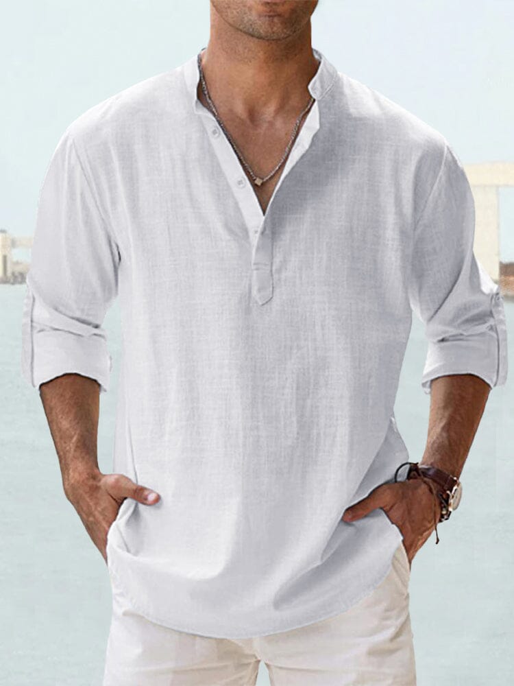 Antonio-Camisa informal de manga larga de algodón y lino