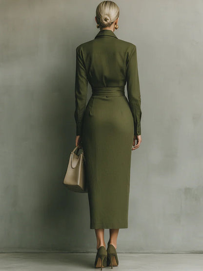 Martina | Vestido largo mezclado de algodón verde ejército