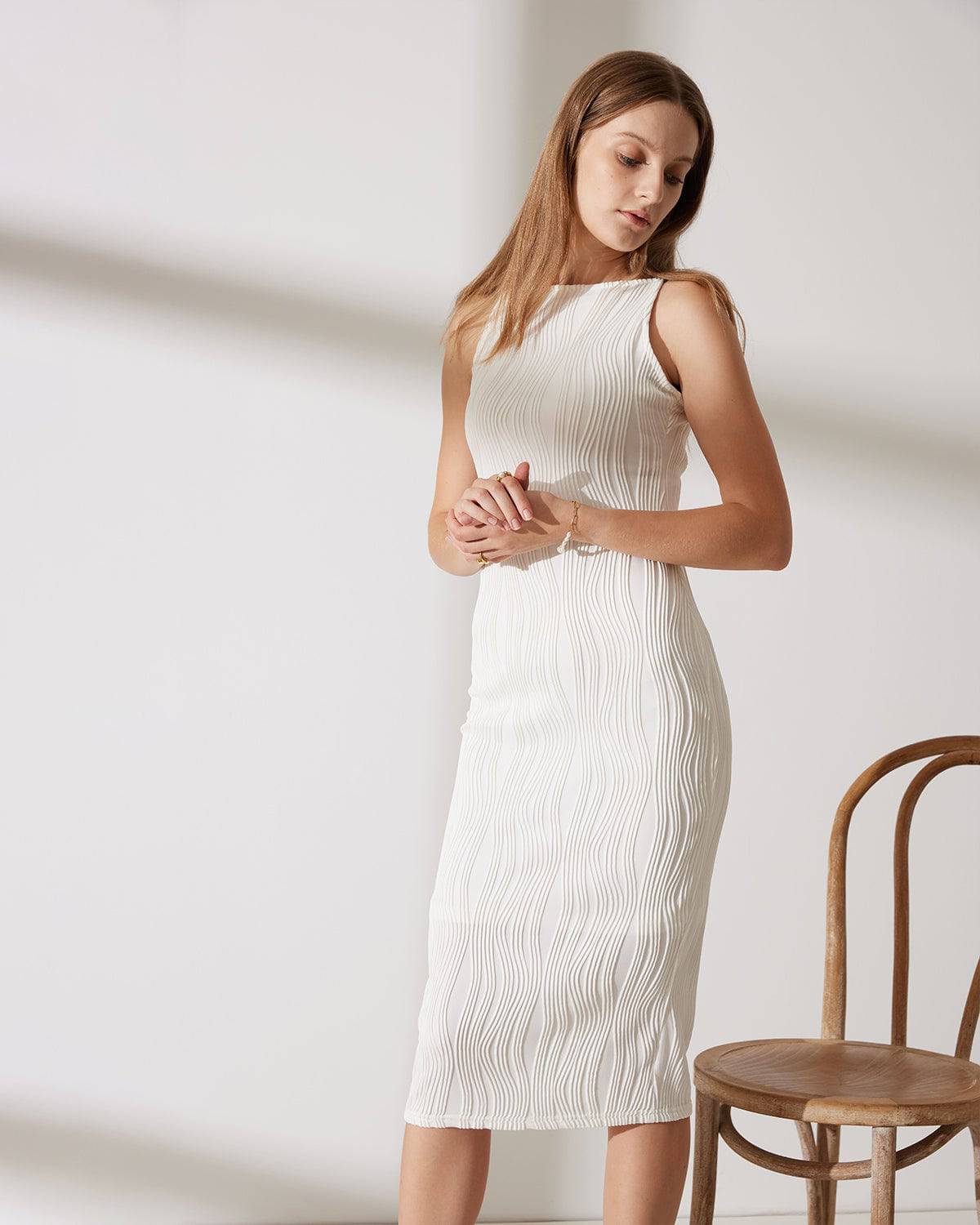 Camila-Vestido tipo camiseta con textura de ondas de agua