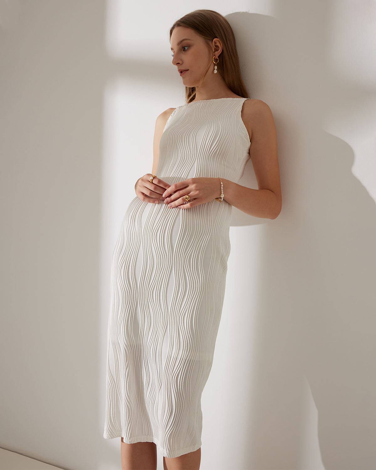 Camila-Vestido tipo camiseta con textura de ondas de agua