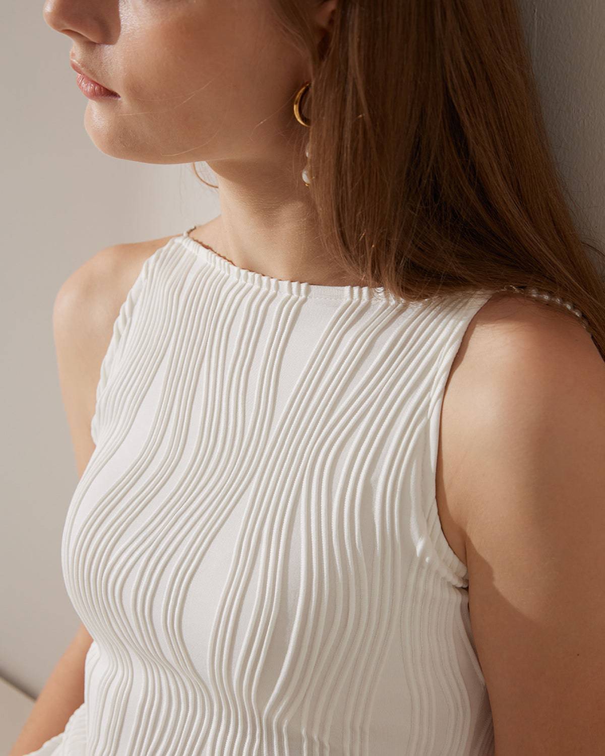 Camila-Vestido tipo camiseta con textura de ondas de agua