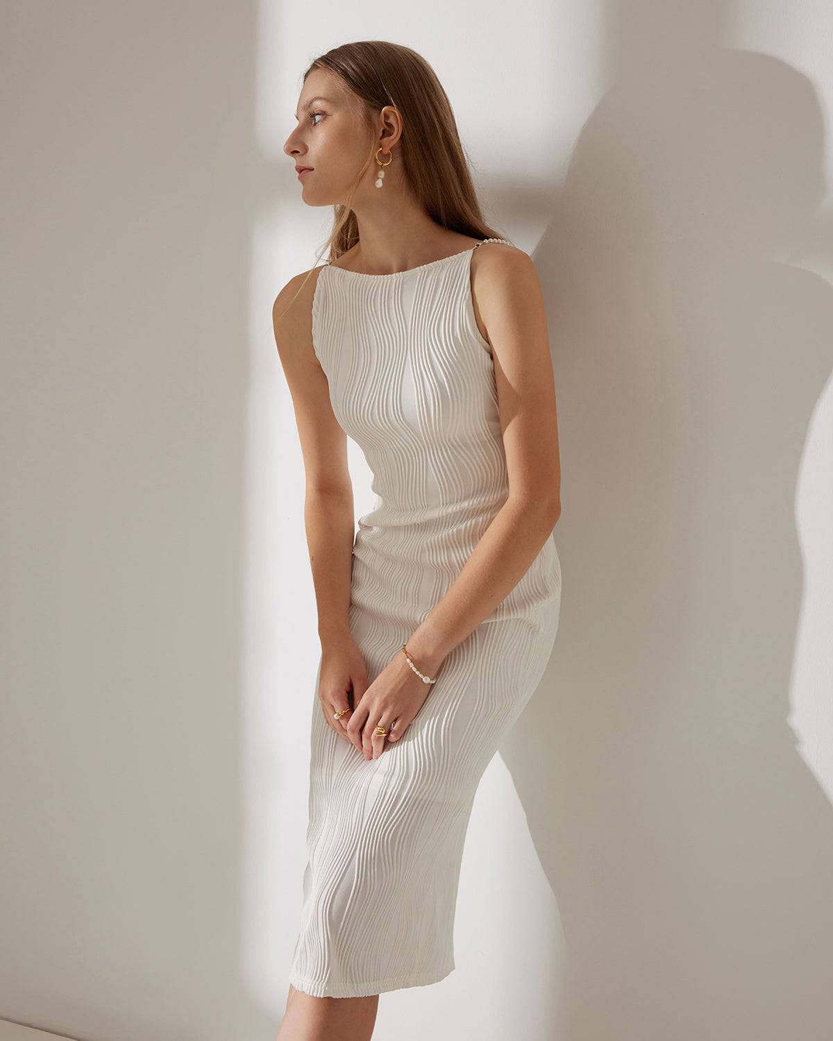 Camila-Vestido tipo camiseta con textura de ondas de agua