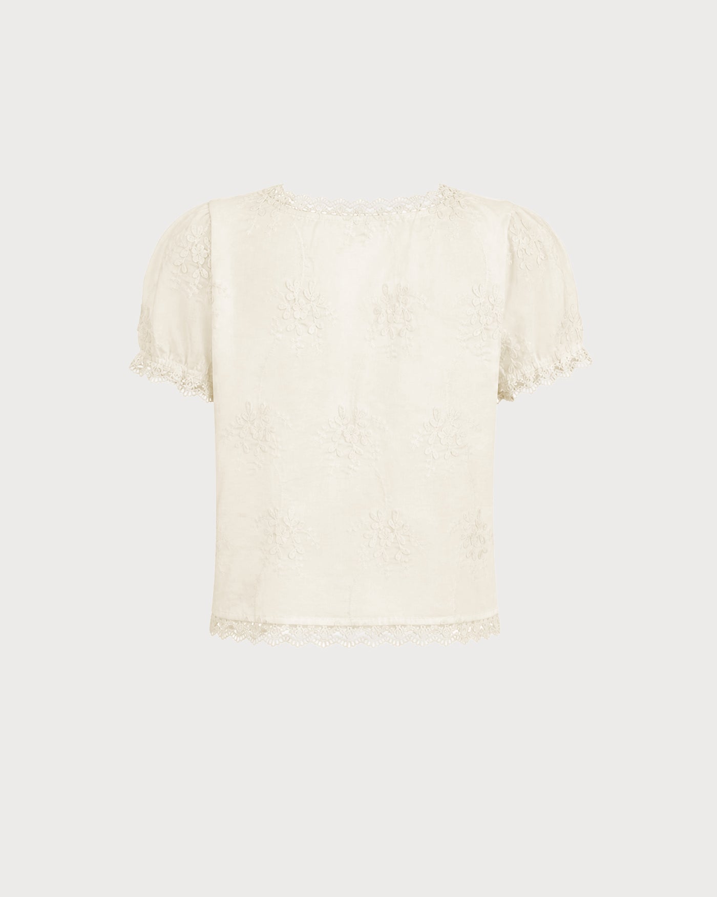 Emili-Camiseta floral de encaje con cuello cuadrado en color albaricoque