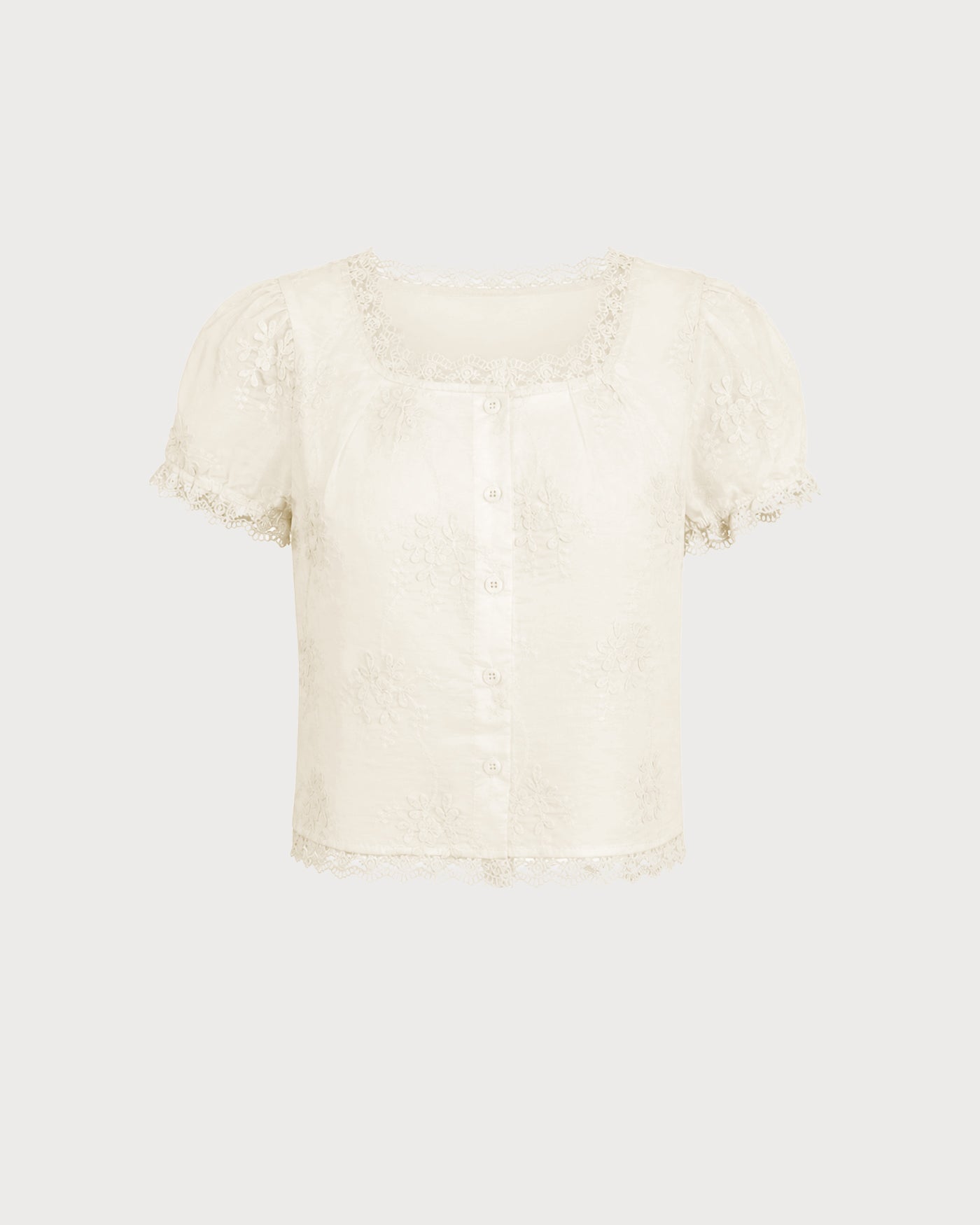 Emili-Camiseta floral de encaje con cuello cuadrado en color albaricoque