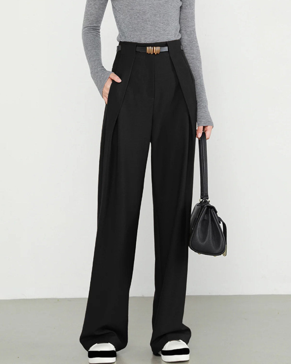 Romi-Pantalones rectos negros de talle natural