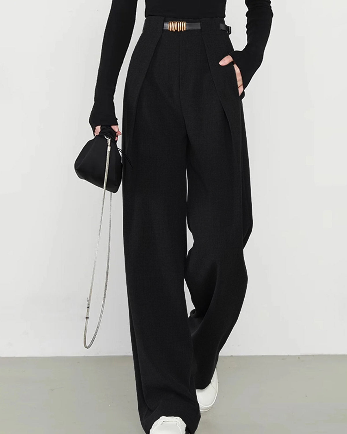 Romi-Pantalones rectos negros de talle natural
